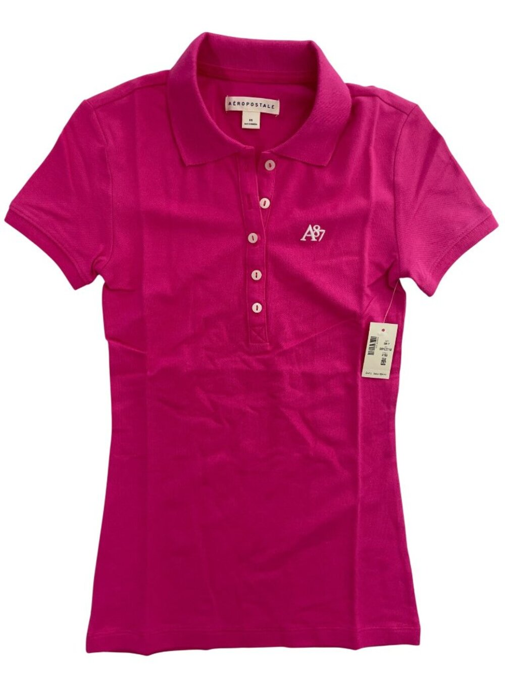 Aeropostale Pink A87 Logo Polo Shirt Cotton Blend Short Sleeve Women's Sz XS NWT